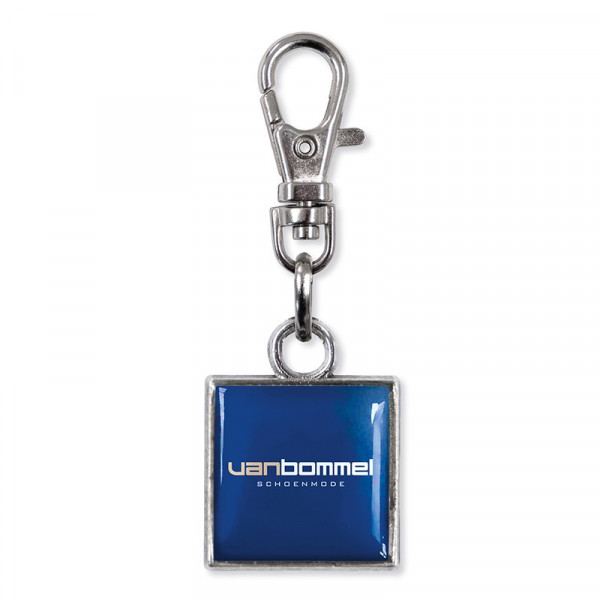 Luxe metalen vierkante zipperpuller met dominglabel 15 x 15 mm voor aan de rits